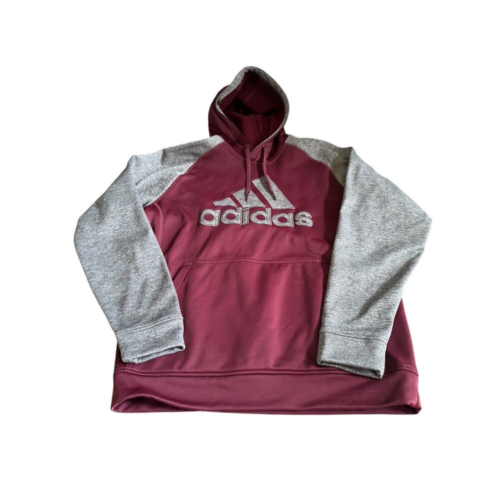 Adidas Men’s Hoodie Large Maroon Gray Colorblock Pullover Fleece Big Logo L